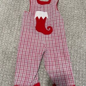 Red Plaid Baby Overalls with Stocking Design